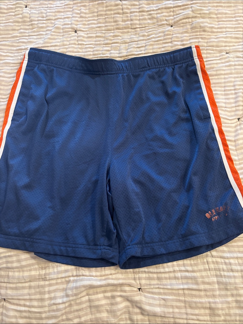 Old Navy Navy Blue Mesh Athletic Shorts with Beige Drawstring